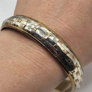 Artisan Handmade Bohemian Silver Brass Copper Bangle Bracelet 2.75in dia